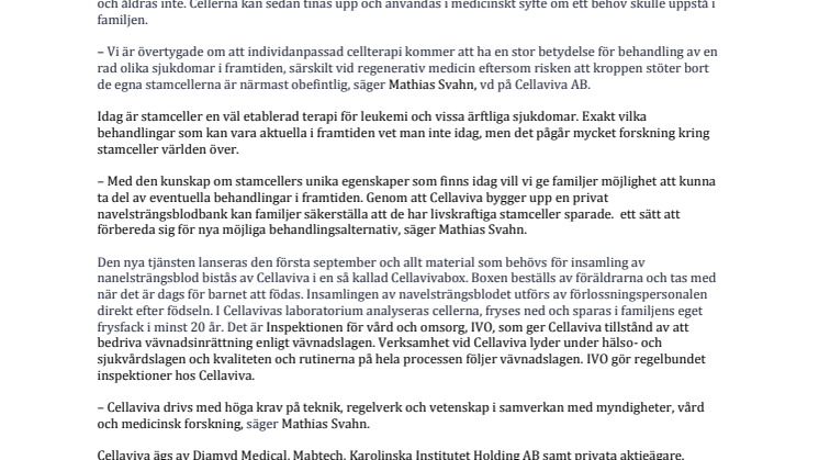Cellaviva - Sveriges första biobank för familjesparande av stamceller 