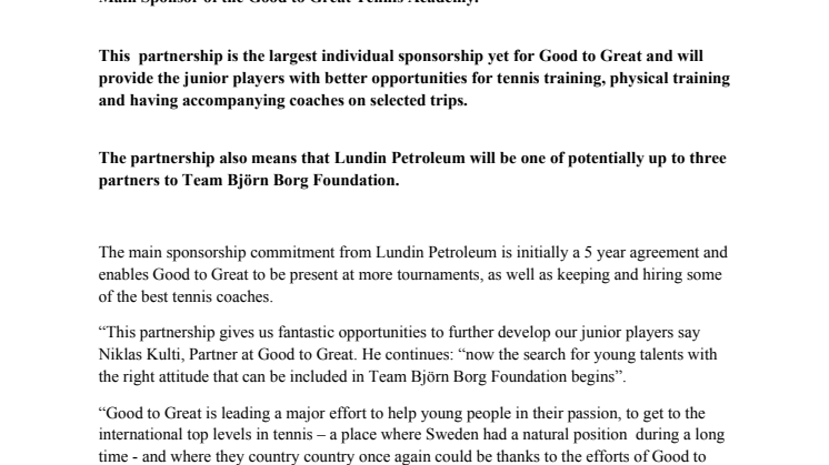 Lundin Petroleum storsatsar inom tennis