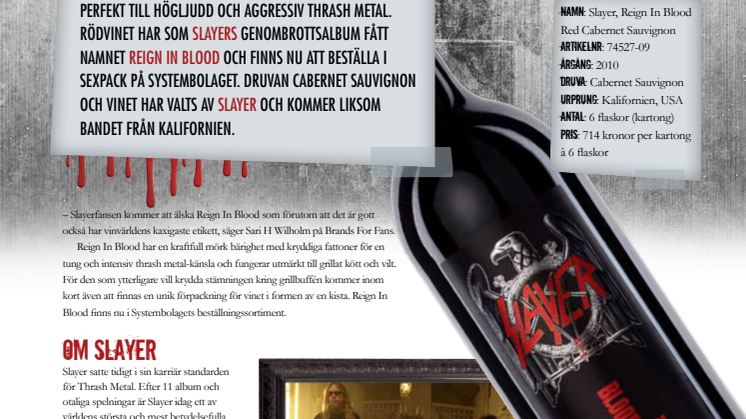 Sverigepremiär! Thrash Metal-legenderna Slayer lanserar rödvinet Reign In Blood