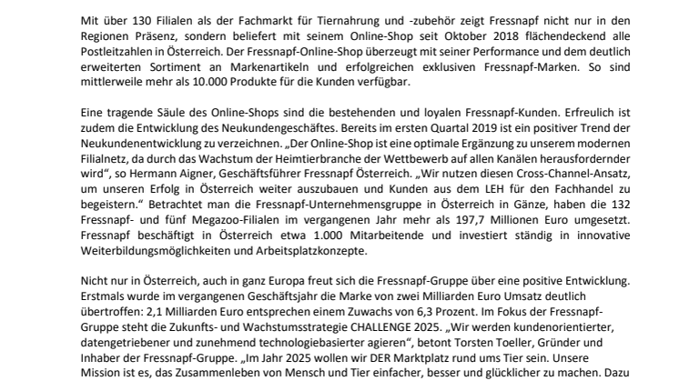 Fressnapf Österreich steigert Gesamtumsatz auf allen Kanälen