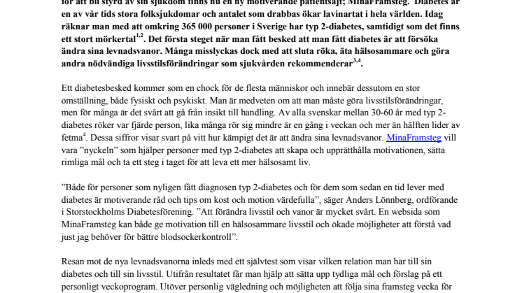 Diabetesalliansen lanserar MinaFramsteg; ny motiverande patientsajt om typ 2-diabetes