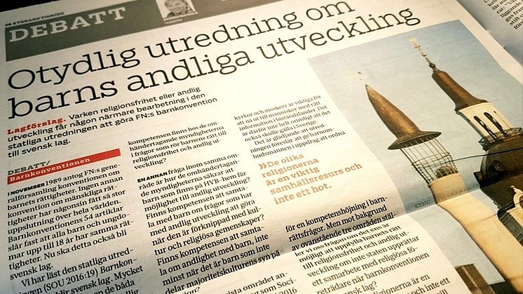 Debattartikel i Kyrkans tidning den 13 oktober 2016.
