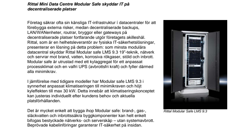 Rittal Mini Data Centre Modular Safe skyddar IT på decentraliserade platser