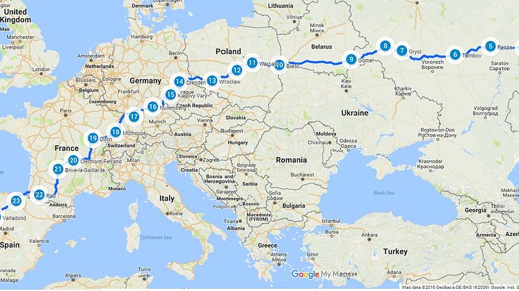 Karta med rut över Europa