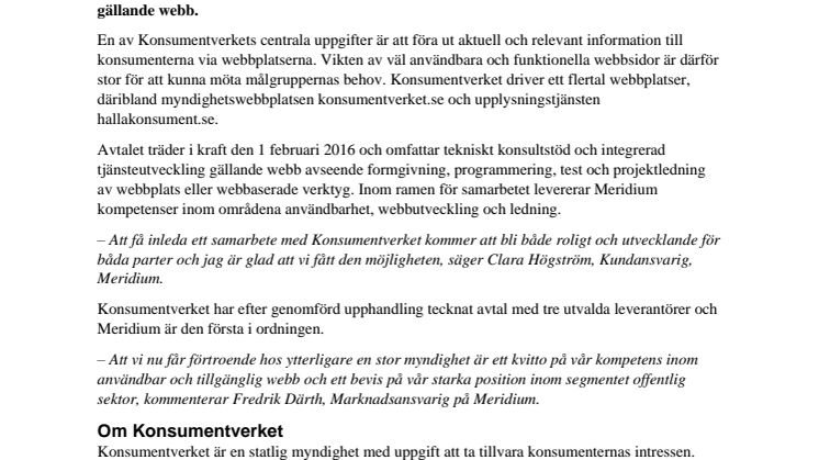 Meridium blir en av Konsumentverkets nya webbpartners