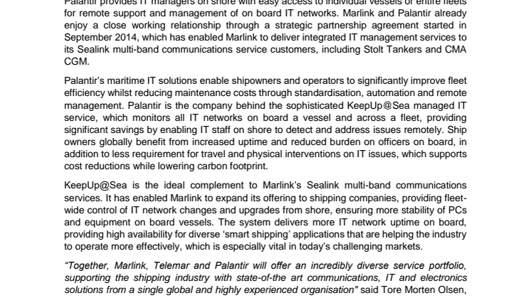 Marlink: Marlink acquires long-term vessel IT management partner Palantir