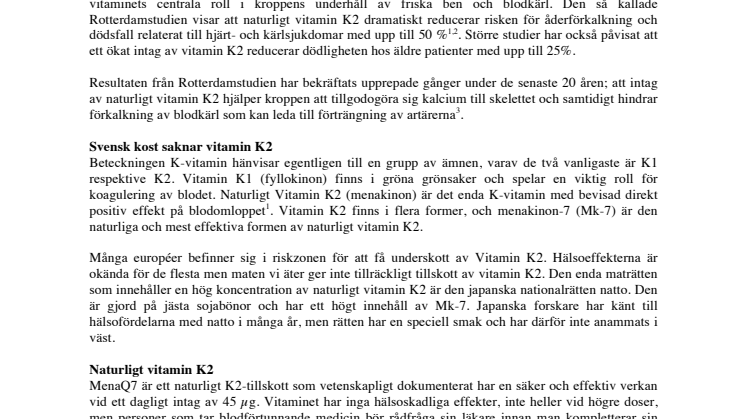 Naturligt vitamin K2 minskar dödligheten i hjärt- och kärlsjukdomar