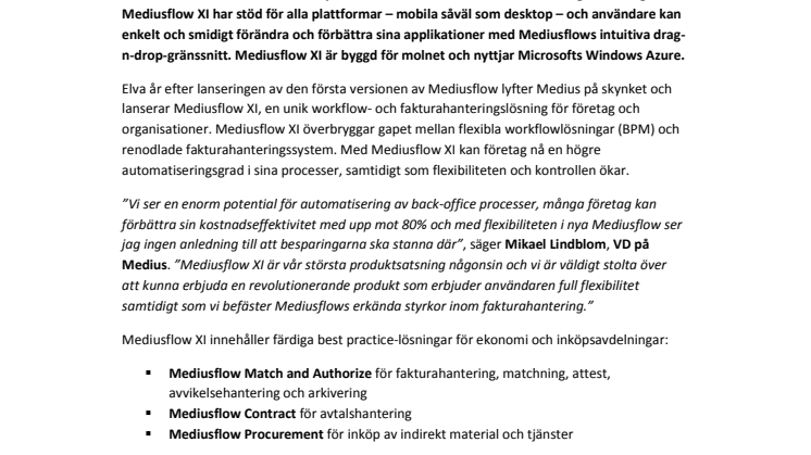 Mediusflow XI tar workflow- och fakturahantering till molnet