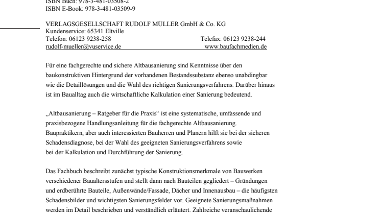 Altbausanierung - Ratgeber für die Praxis 