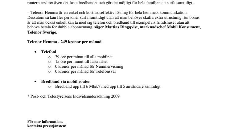 Telenor Hemma – löser hemmets telefoni och bredband 