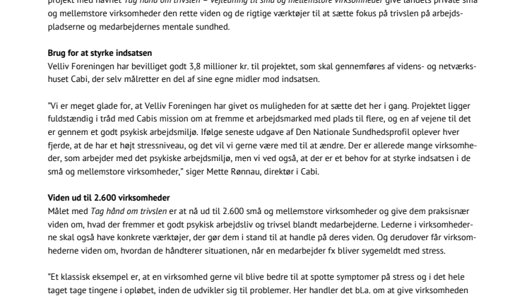 Million-projekt skal styrke virksomheders psykiske arbejdsmiljø
