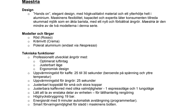 Faktablad Maestria och Gran Maestria