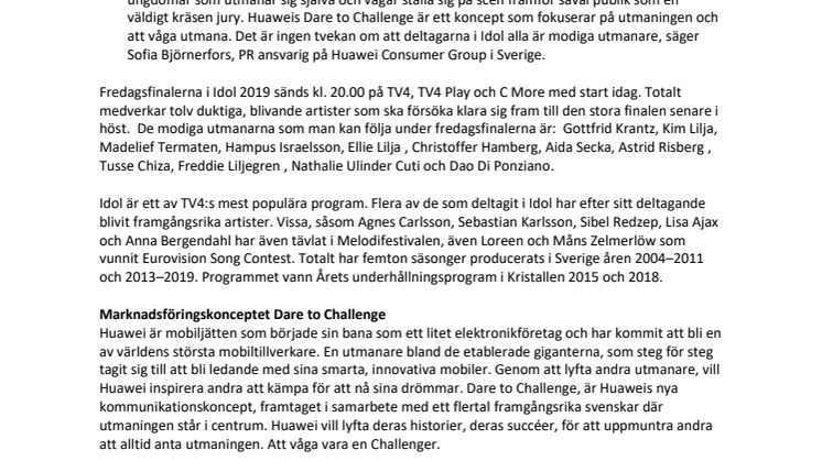 Huawei sponsrar Idol 2019