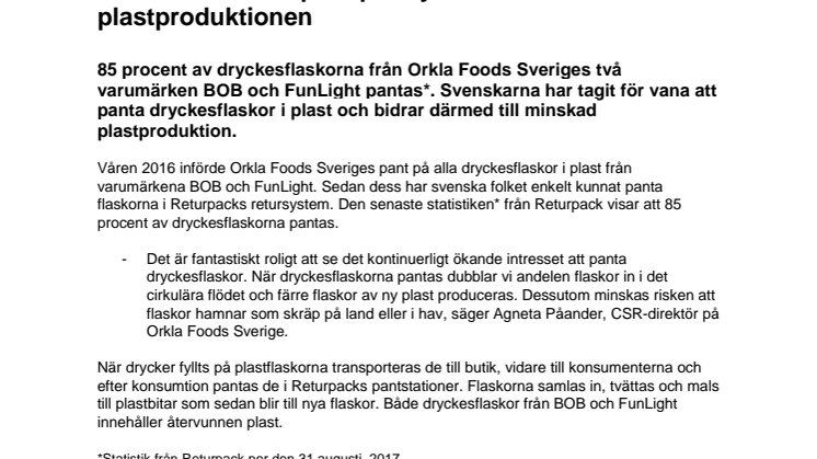 Ökat intresse för pant på dryckeflaskor minskar plastproduktionen