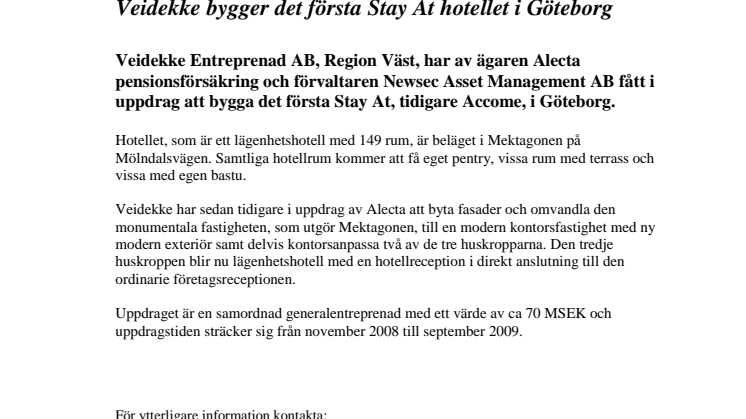 Veidekke bygger det första Stay At hotellet i Göteborg 