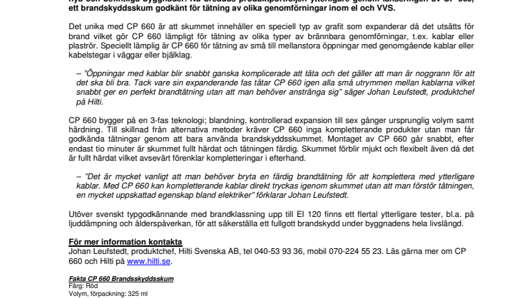 Brandskyddsskum CP 660 - för snabb och enkel brandtätning