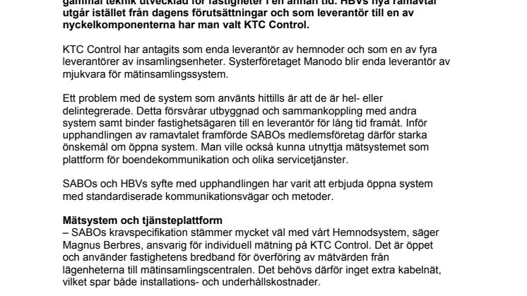 KTC enda leverantör av hemnnoder till SABO