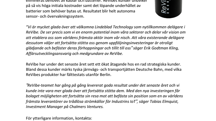 ReVibe Energy tar in 7,5 MSEK för att strömförsörja Industriell IoT 