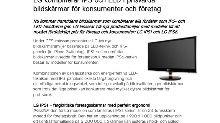 LG kombinerar IPS och LED i prisvärda bildskärmar för konsumenter och företag
