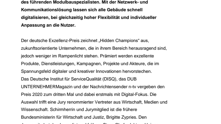 Algeco für den deutschen Exzellenz-Preis nominiert