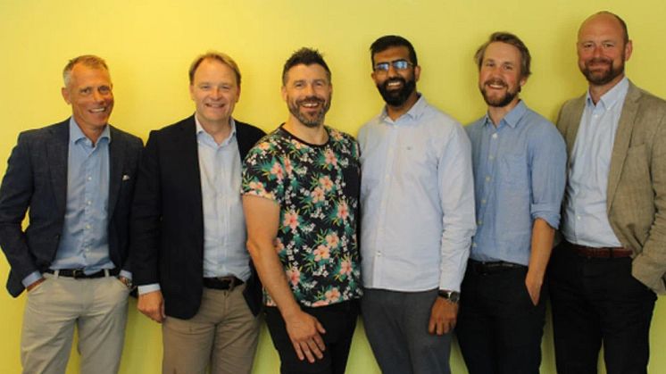 Fr. vänster: David Hallbäck, Svensk FöretagsFörmedling, Magnus Frey, Etteplan, Zoltan Raffai, AFFRA, Adeel Zafar, AFFRA, Marcus Carlsberg, Etteplan, Claes Gabrielsson, Svensk FöretagsFörmedling