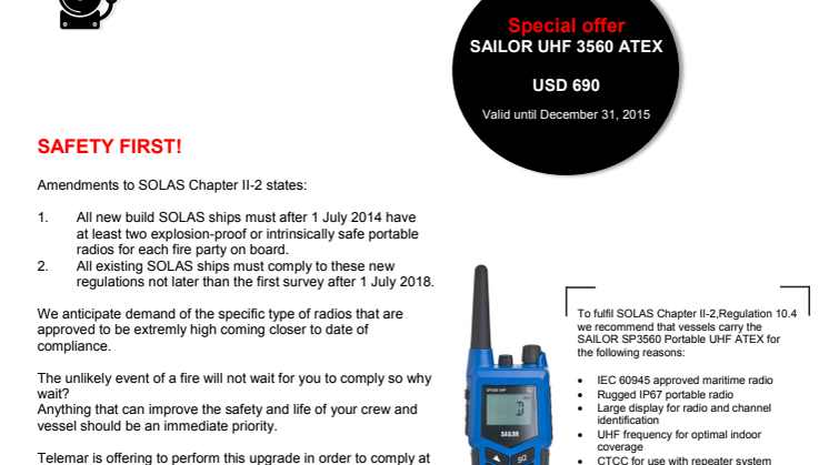 Special price promotion on required SOLAS Radio Compliance