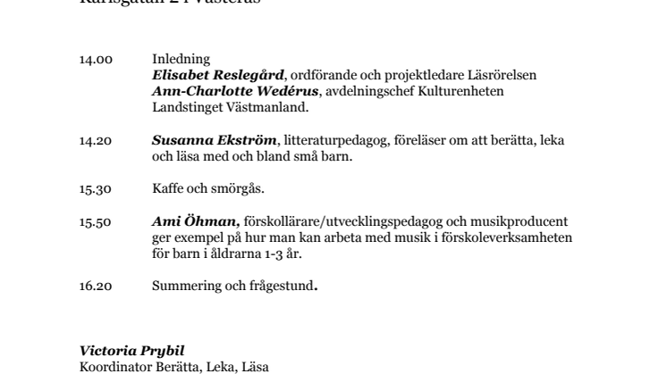 Berätta, Leka, Läsa Västerås 18 september 2014