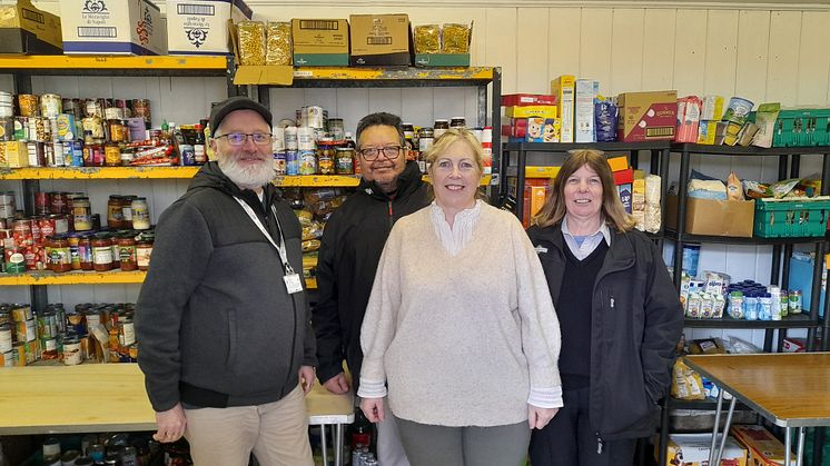 Foodbank finds floorspace: Southern's Rob Whitehead (left) and June Henty (right) with Sarah Jones and Marcus Jones of Whyteleafe Community HUB