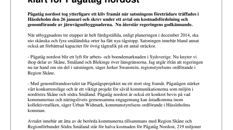 Finansierings- och genomförandeavtal klart för Pågatåg nordost