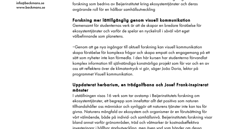 Forskning gestaltas av Beckmansstudenter i utställning på Svenskt Tenn