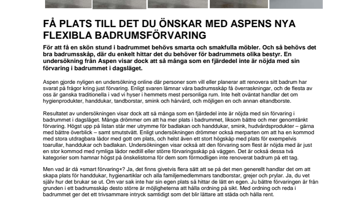 Få plats till det du önskar med Aspens nya flexibla badrumsförvaring