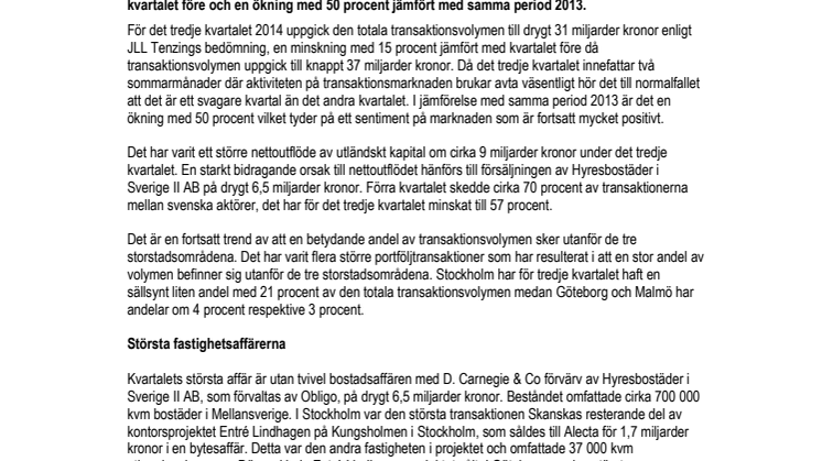 Marknadsutblick – kvartal 3, 2014 – Inget sommarlov för transaktionsmarknaden