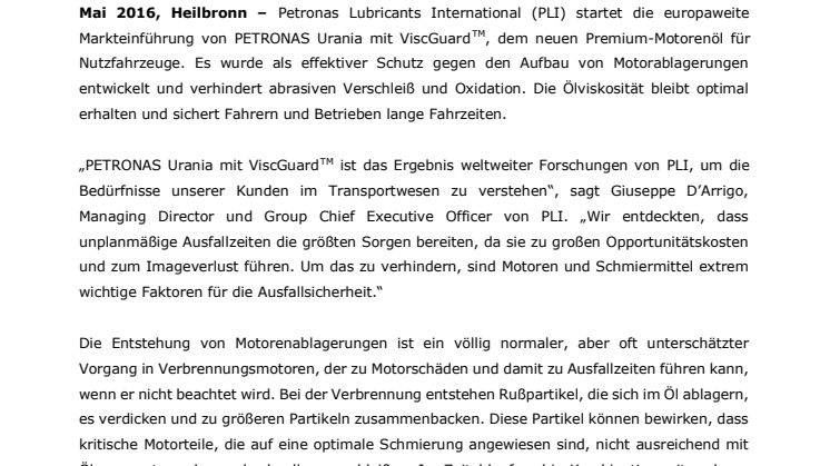  PETRONAS präsentiert PETRONAS Urania mit ViscGuardTM