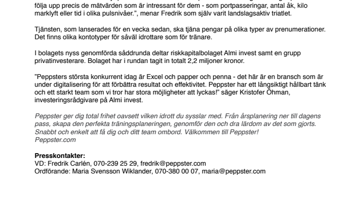 Elitidrottarnas nya träningstjänst tar in Såddfinansiering!