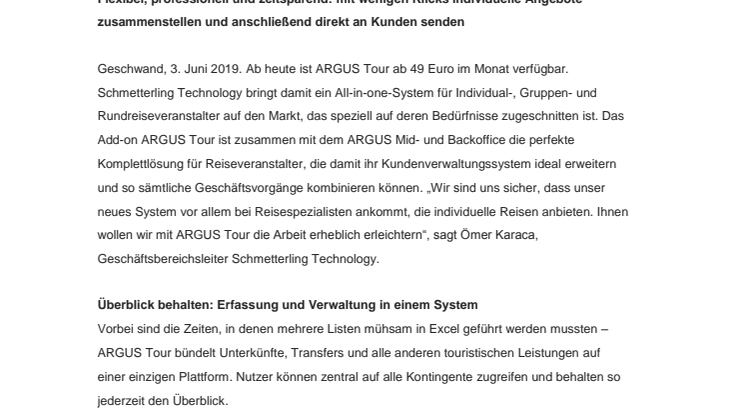 ARGUS Tour ab heute verfügbar: Individual-, Gruppen- und Rundreisen schnell und einfach verwalten