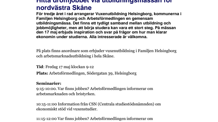 Hitta drömjobbet via utbildningsmässan för nordvästra Skåne 