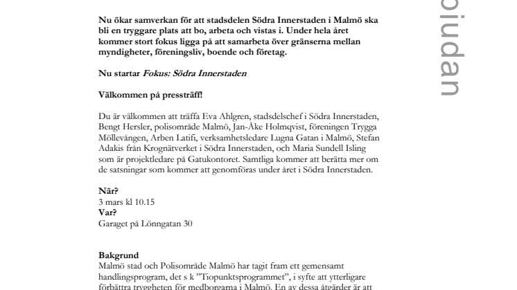 Ökat samarbete för ett tryggare Södra Innerstaden