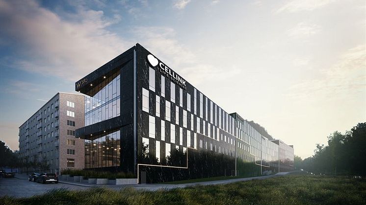 Cellink etablerar sig i Entré Kallebäck. Arkitekt och renderingsbild Liljewall Arkitekter, bildmontage GAJD Arkitekter.