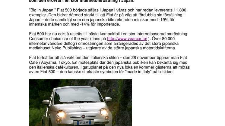 Fiat 500 bästa kompaktbil i Japan