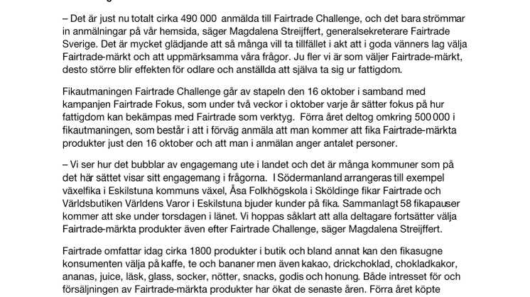 Över 41 000 södermanlänningar fikar Fairtrade på torsdag