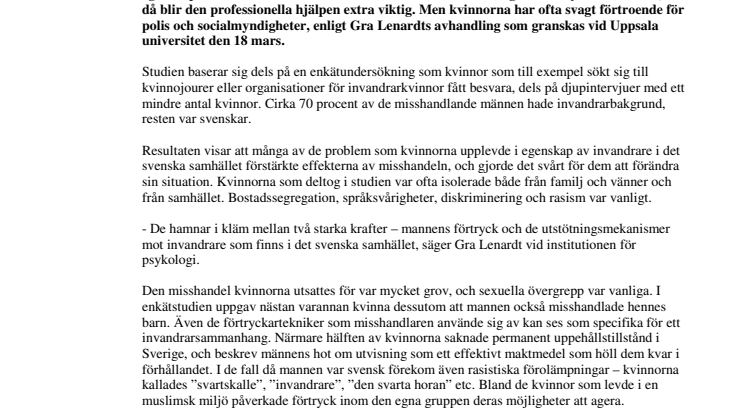 Invandrarkvinnor i våldspräglade relationer blir extra utsatta