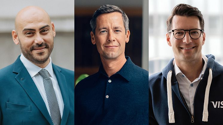 I bild: Adel Naamneh (Checkout.com), Olle Lundin (Froda), Philip Konopik (Visa).