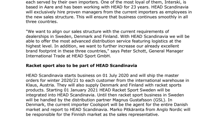 HEAD Scandinavia: Even better sales support for Sweden, Denmark and Finland