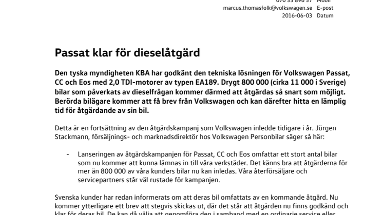 Passat klar för dieselåtgärd