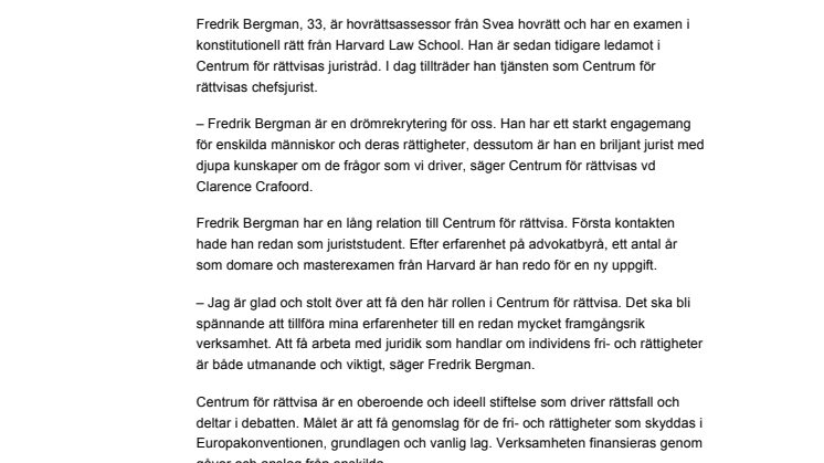 Ny chefsjurist på Centrum för rättvisa