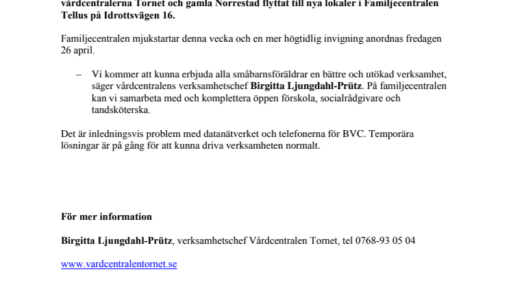 Landskrona: BVC Norrestad och Tornet flyttar till nya Familjecentralen Tellus