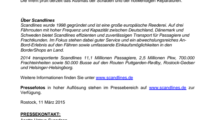 Scandlines Fähre in polnischer Werft beschädigt