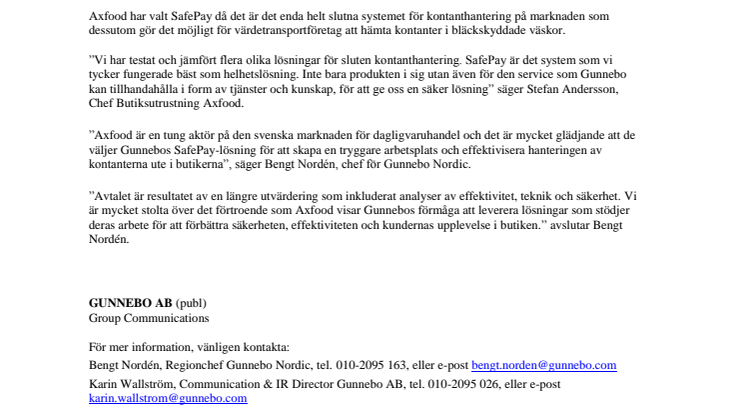 Axfood tecknar ramavtal om SafePay 