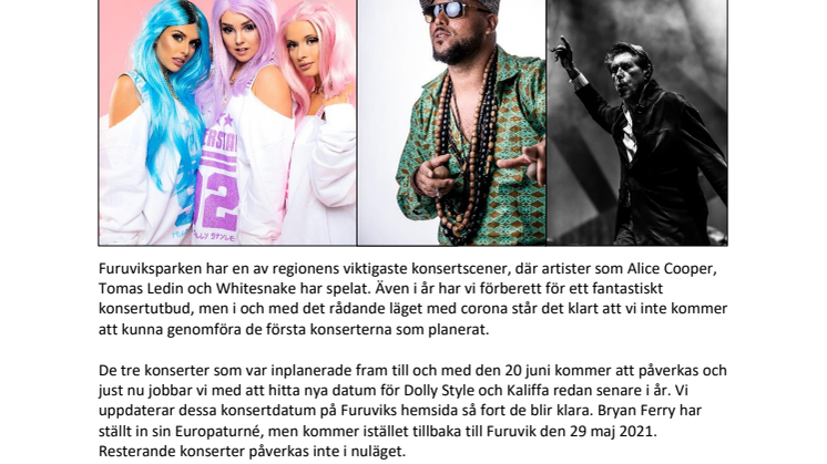 Furuvik bokar om alla konserter fram till midsommar