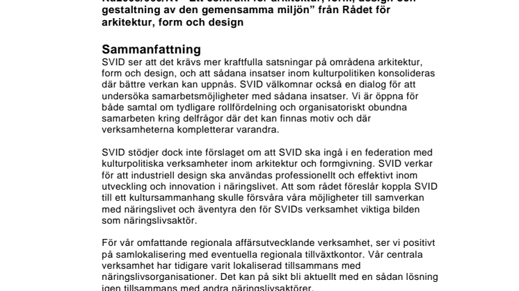 SVIDs remissvar till Rådet för arkitektur, form och design